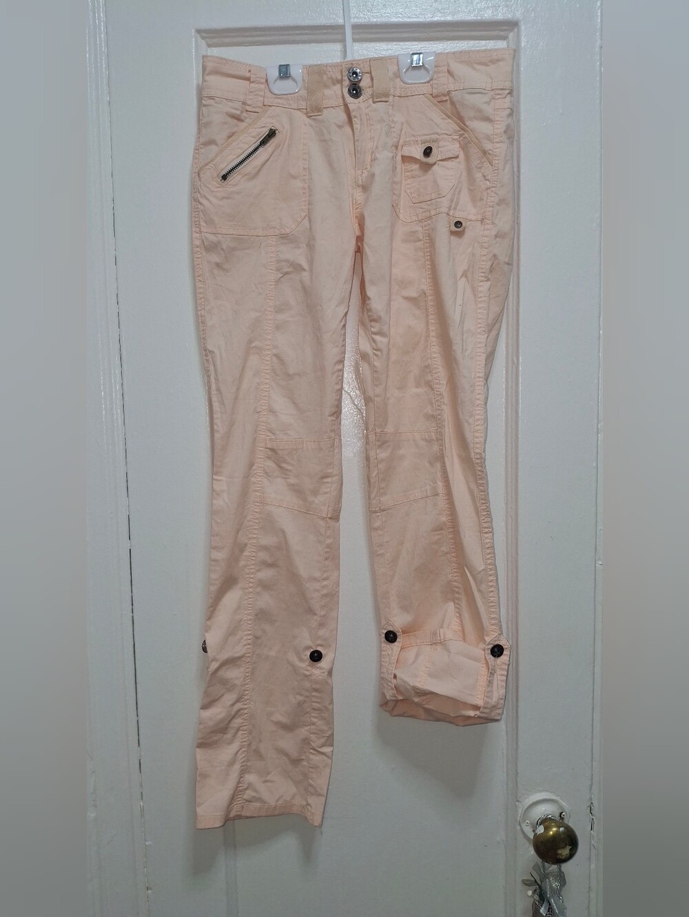 Y2K Utility Cargo Pants Coral/Pink Adjustable Hem Size 3/4 - Picture 6 of 10